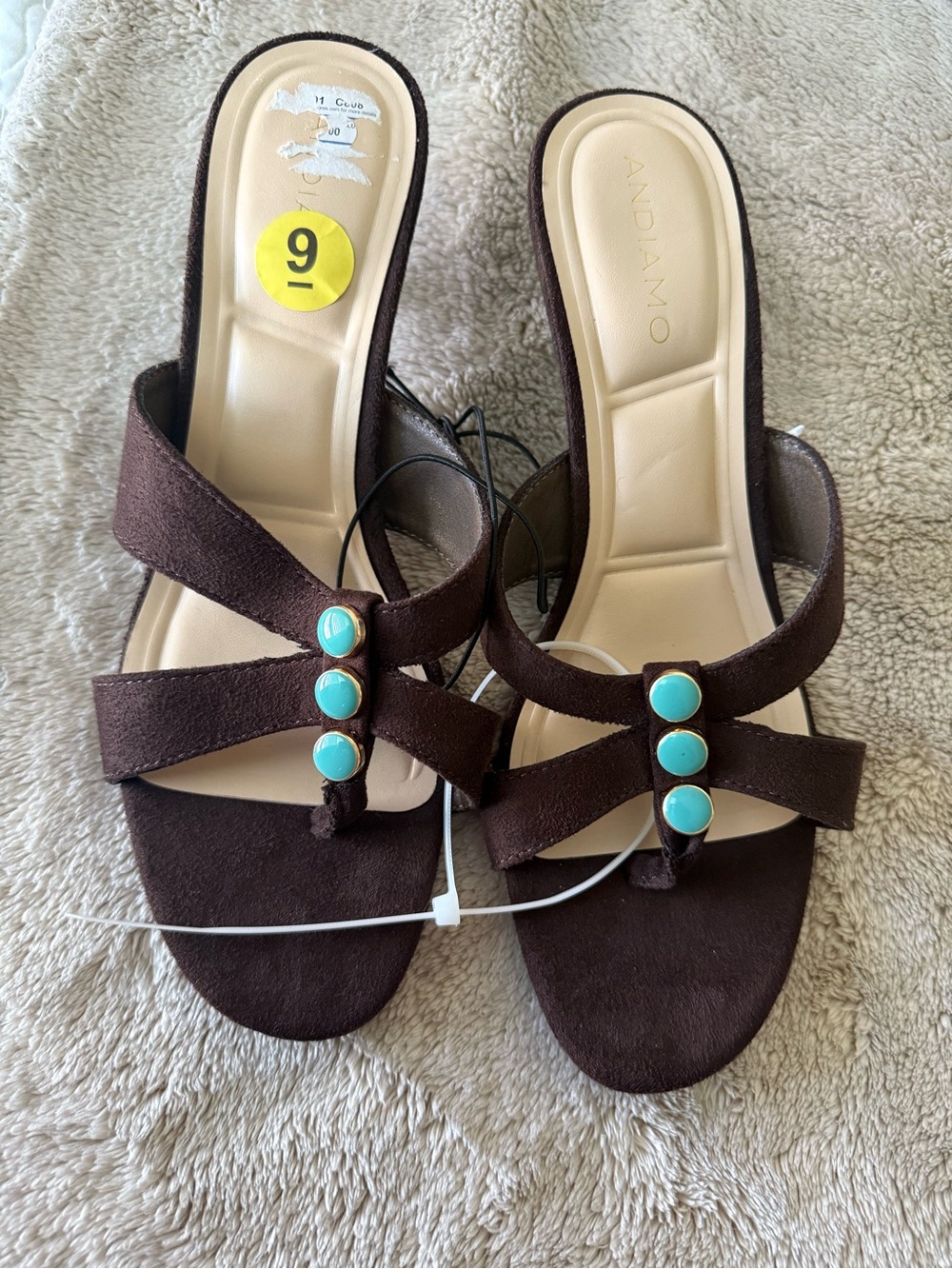 Andiamo Women’s Brown Mule Sandals with Turquoise Accents